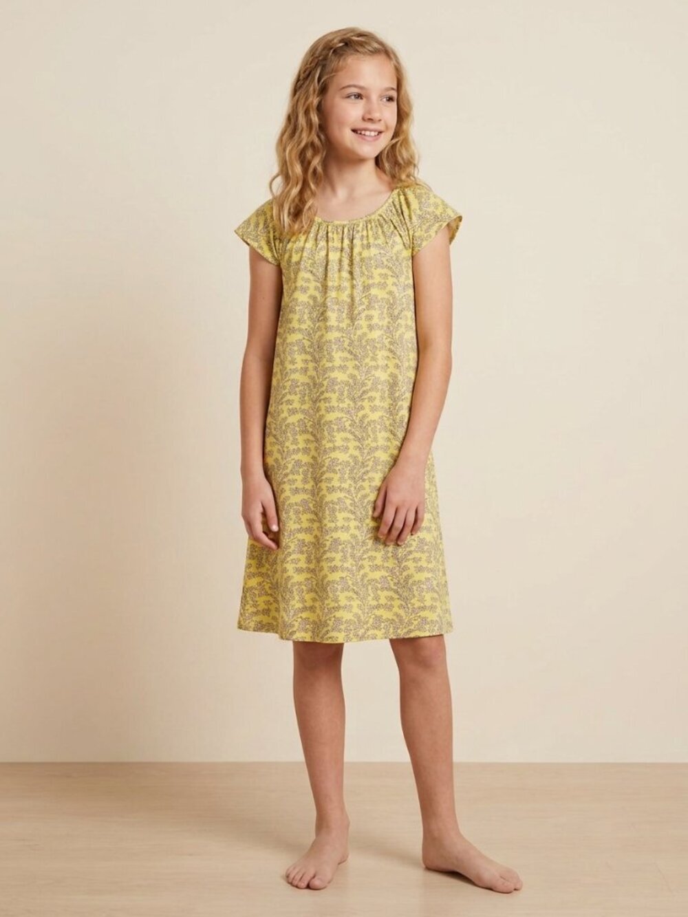 2/$30 Crewcuts New York Nightgown Sleep Wear Dress Floral Yellow 12 - 14 #9194